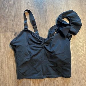 Black crop top with ruffle sleeve